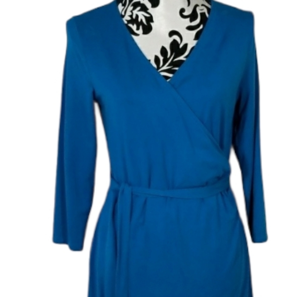Talbot faux Wrap blue longsleeve Shirtdress - Picture 3 of 9